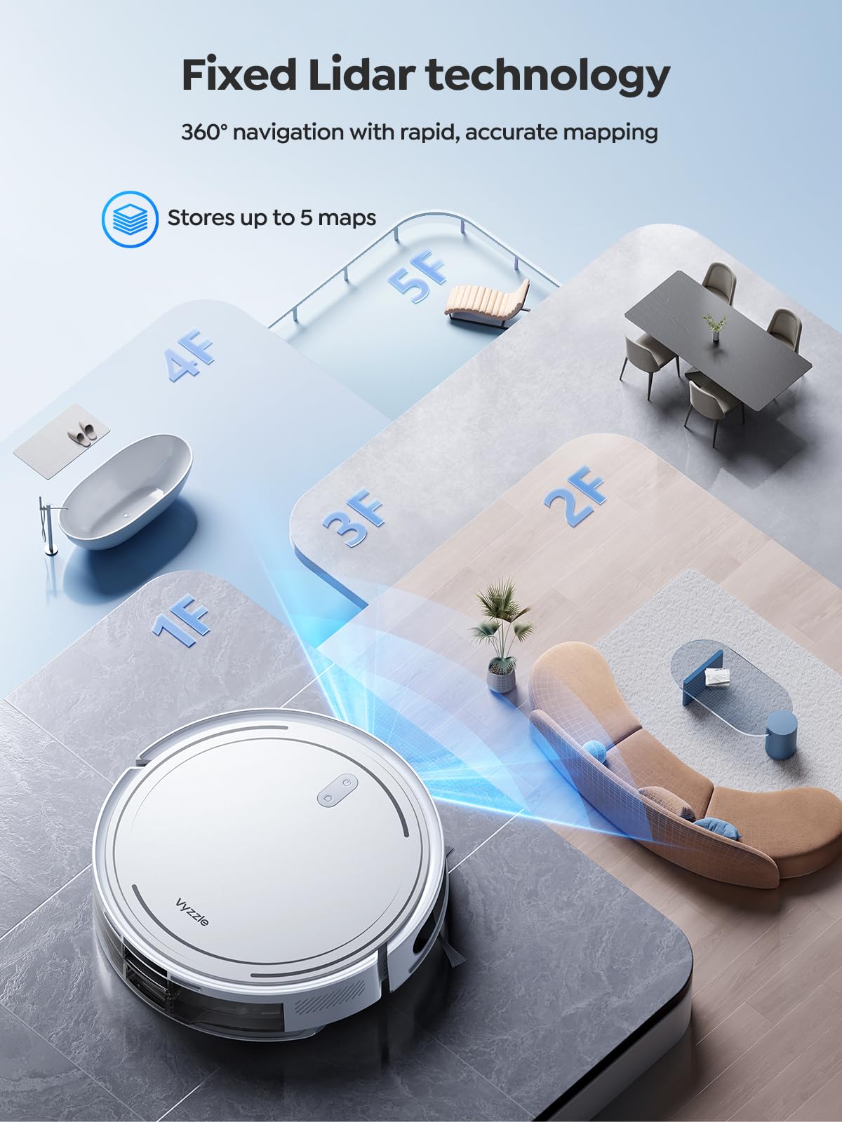 Vyzzle D10 Robot Vacuum Cleaner with Mop – 5,000Pa Suction & LiDAR Navigation