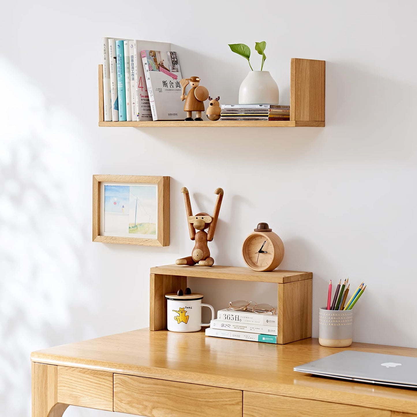 OAKERLAND Solid Oak Floating Shelf 40cm U-Shaped Wooden Wall Shelf for Living Room, Bedroom & Office Décor