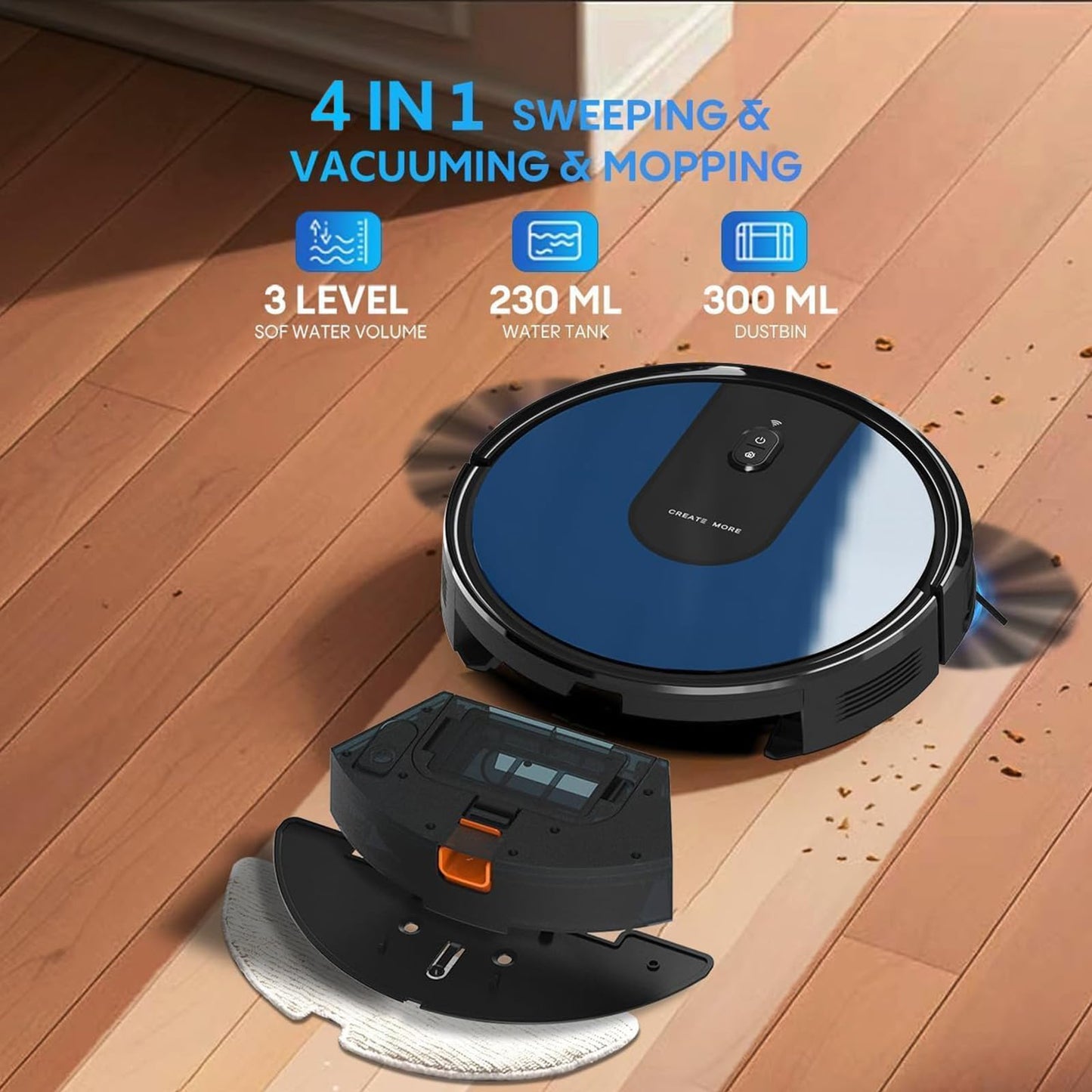 4-in-1 Robot Vacuum Cleaner with Mop – 5000Pa Suction, Auto Carpet Boost, WiFi & Alexa Control